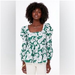 Hyacinth House Green and White Floral Blouse